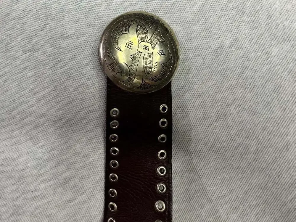 Motif 56 Brown Genuine Leather Clover Embellished Studded Belt